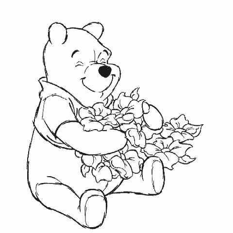 coloriage winnie l ourson et ses fleurs